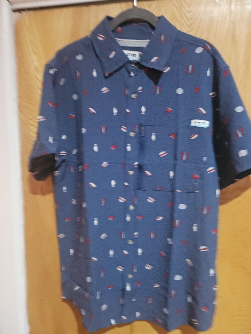 XCASTER Blue Short Sleeve Button-Up Shirt with Nautical Print